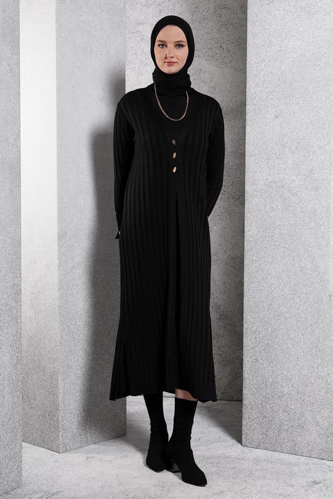 Vêtements hijab NOIR COSTUME EN TRICOT 44963 - ALVİNA