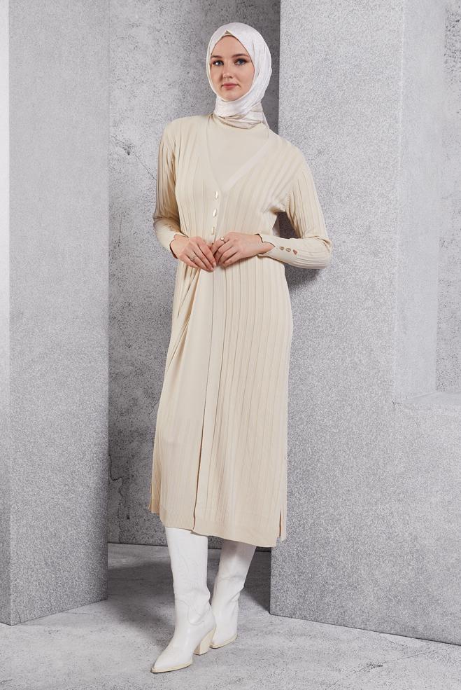 Vêtements hijab BEIGE COSTUME EN TRICOT 44963 - ALVİNA