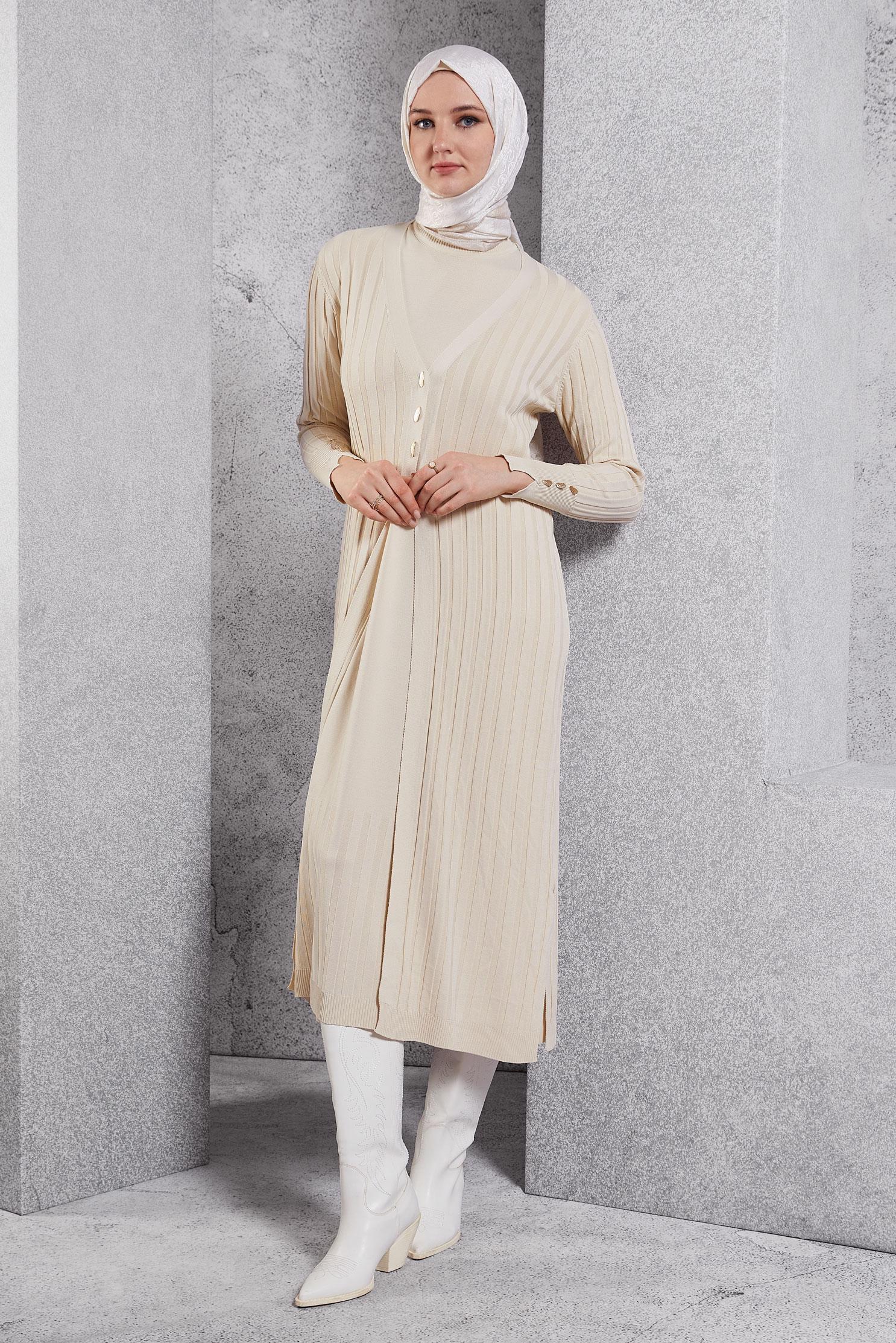 Vêtements hijab BEIGE COSTUME EN TRICOT 44963