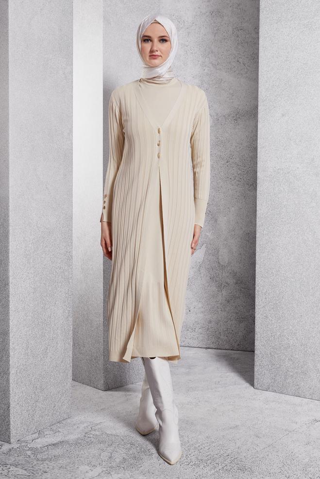 Vêtements hijab BEIGE COSTUME EN TRICOT 44963 - ALVİNA