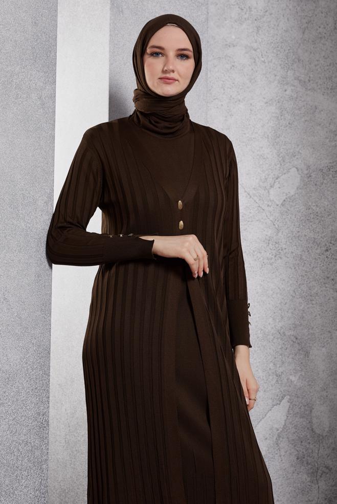 Vêtements hijab BRUN COSTUME EN TRICOT 44963 - ALVİNA
