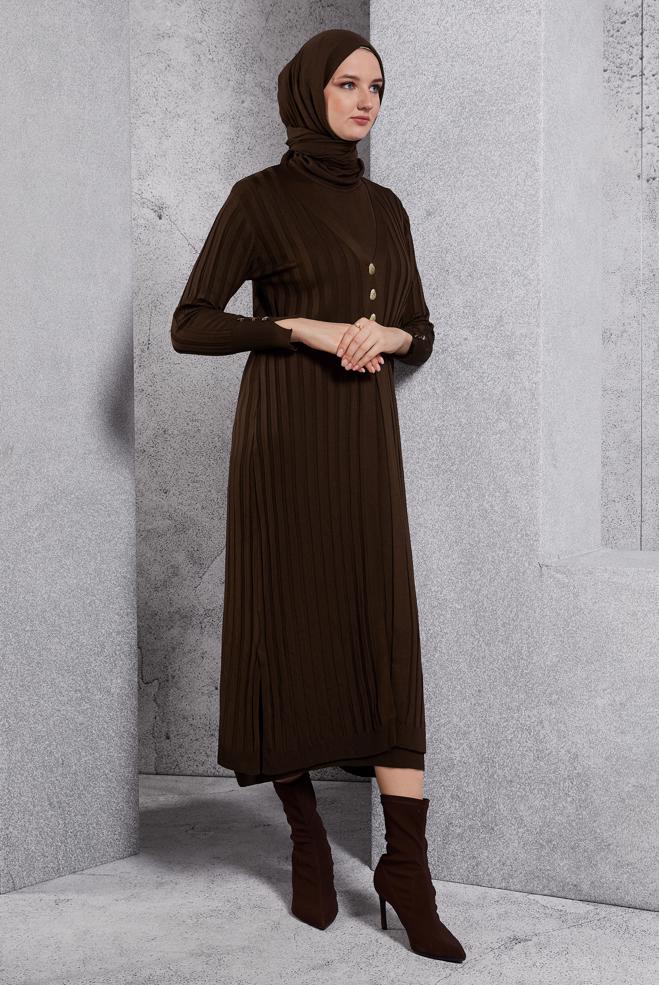Vêtements hijab BRUN COSTUME EN TRICOT 44963 - ALVİNA