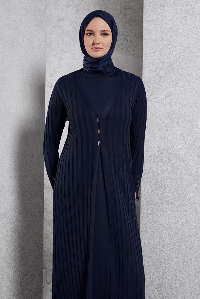 Vêtements hijab BLEU MARINE COSTUME EN TRICOT 44963 - ALVİNA