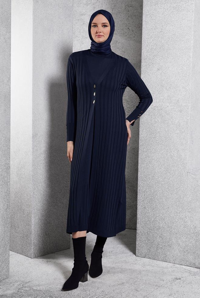 Vêtements hijab BLEU MARINE COSTUME EN TRICOT 44963 - ALVİNA