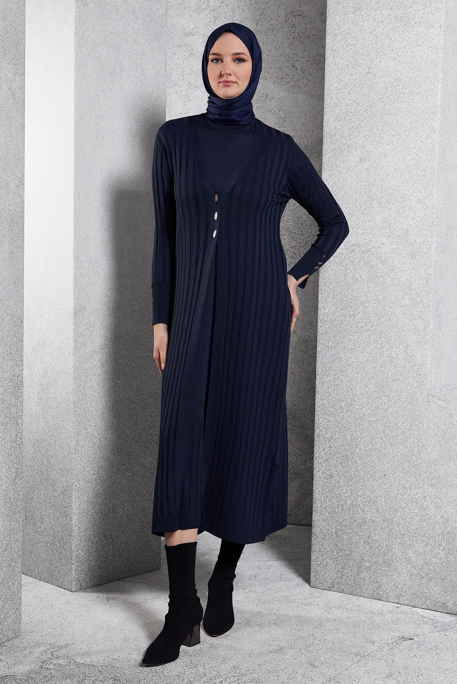 Vêtements hijab BLEU MARINE COSTUME EN TRICOT 44963