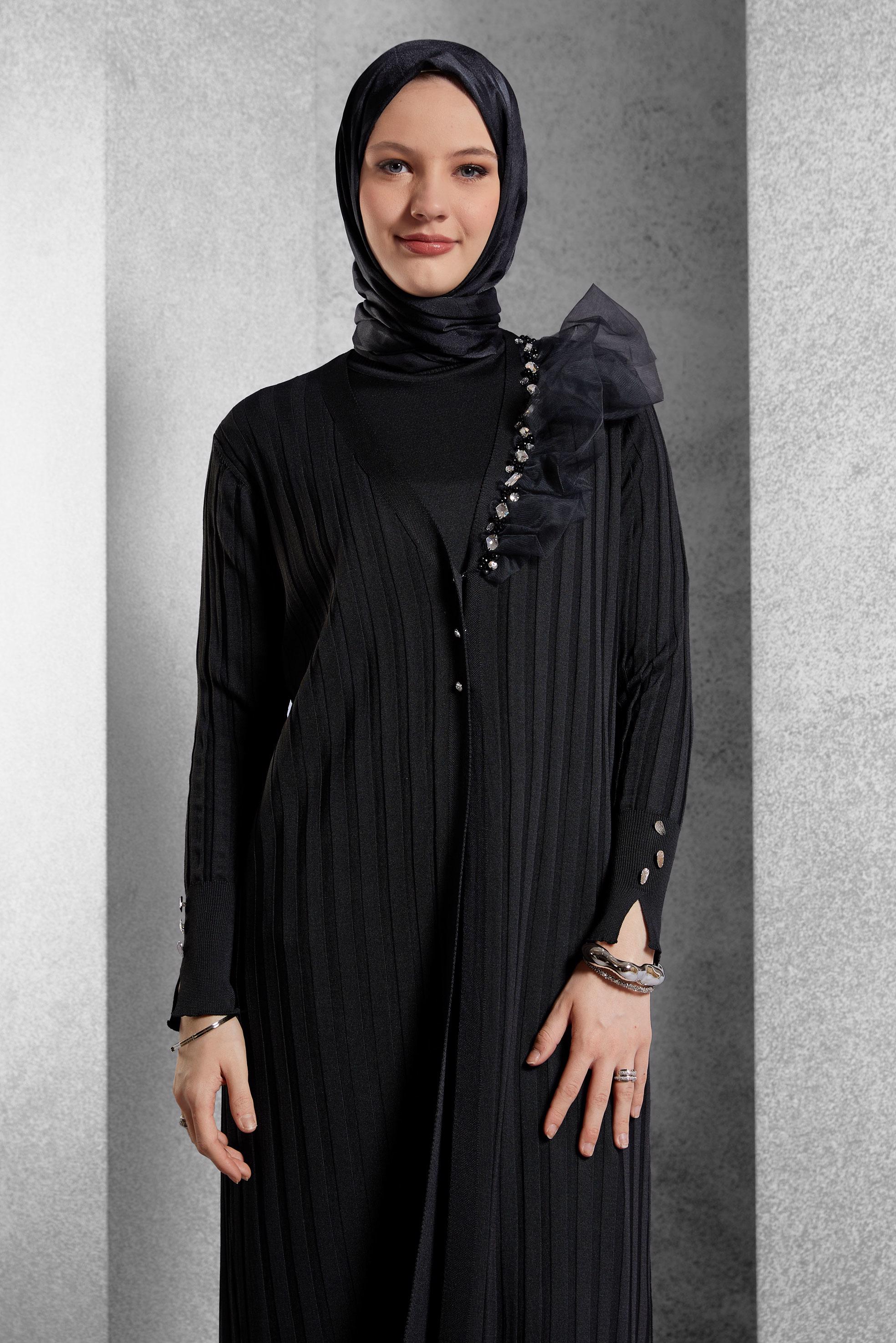Tesettür giyim SİYAH TRİKO ELBİSE 44964
