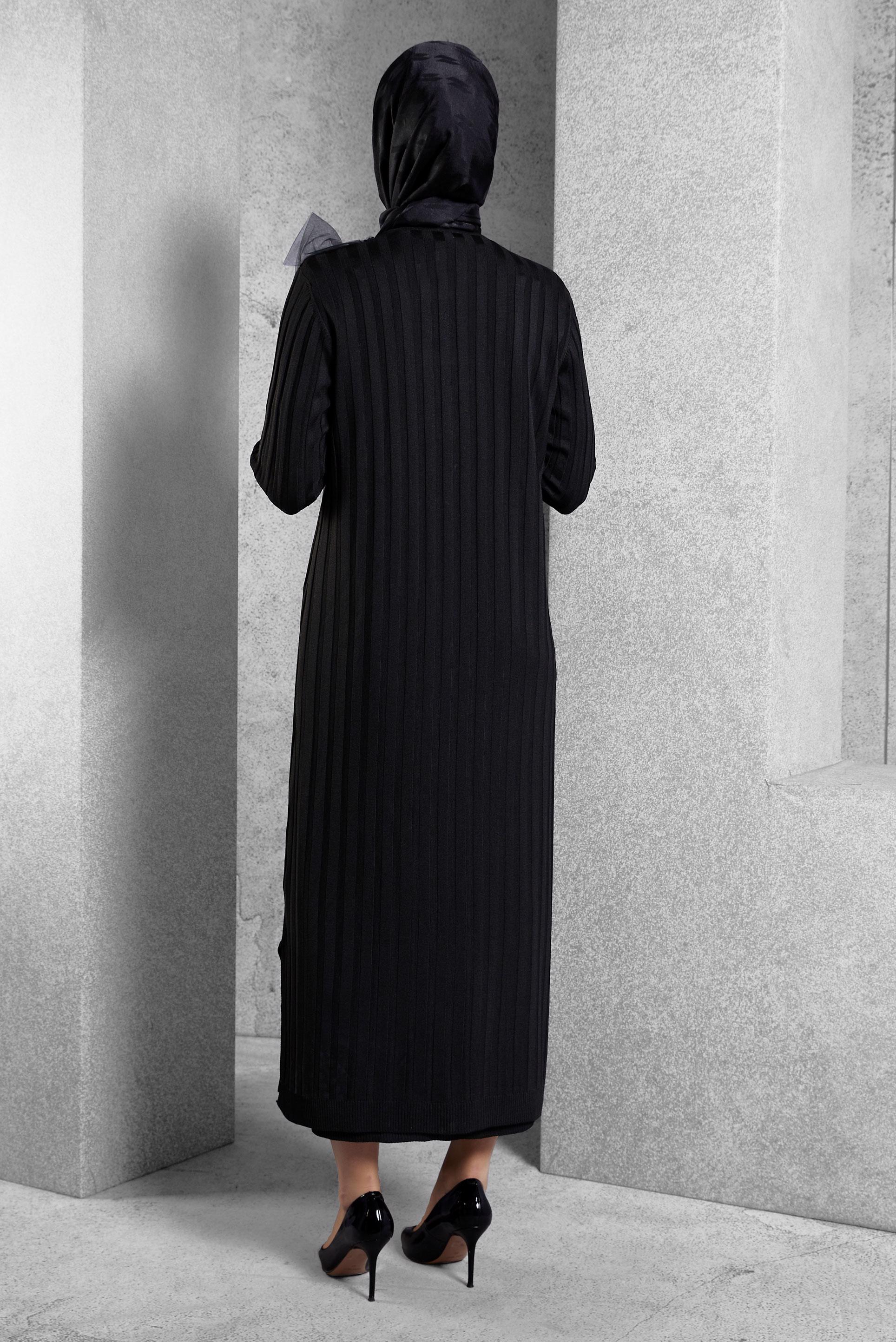 Tesettür giyim SİYAH TRİKO ELBİSE 44964