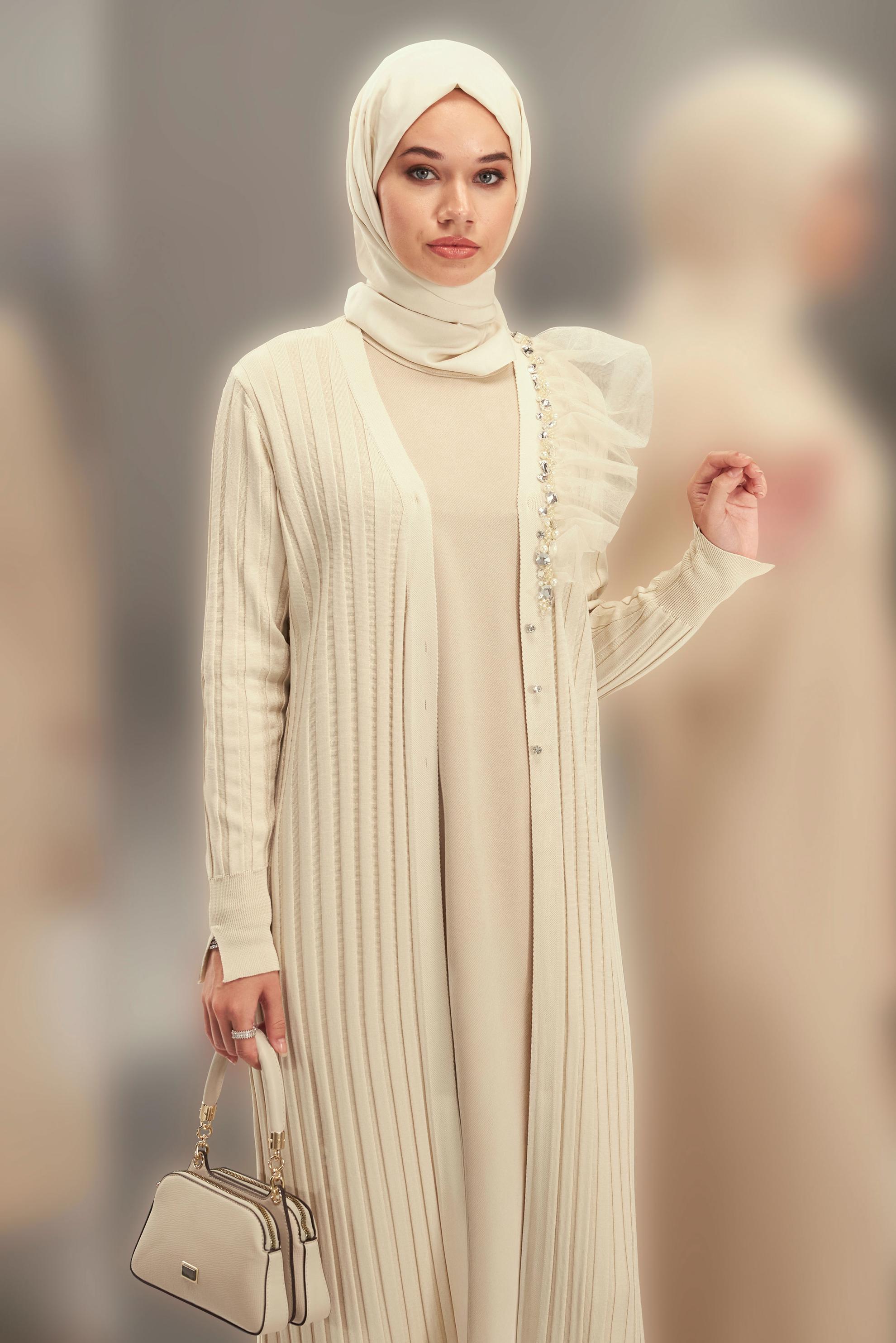 Vêtements hijab BEIGE ROBE EN TRICOT 44964