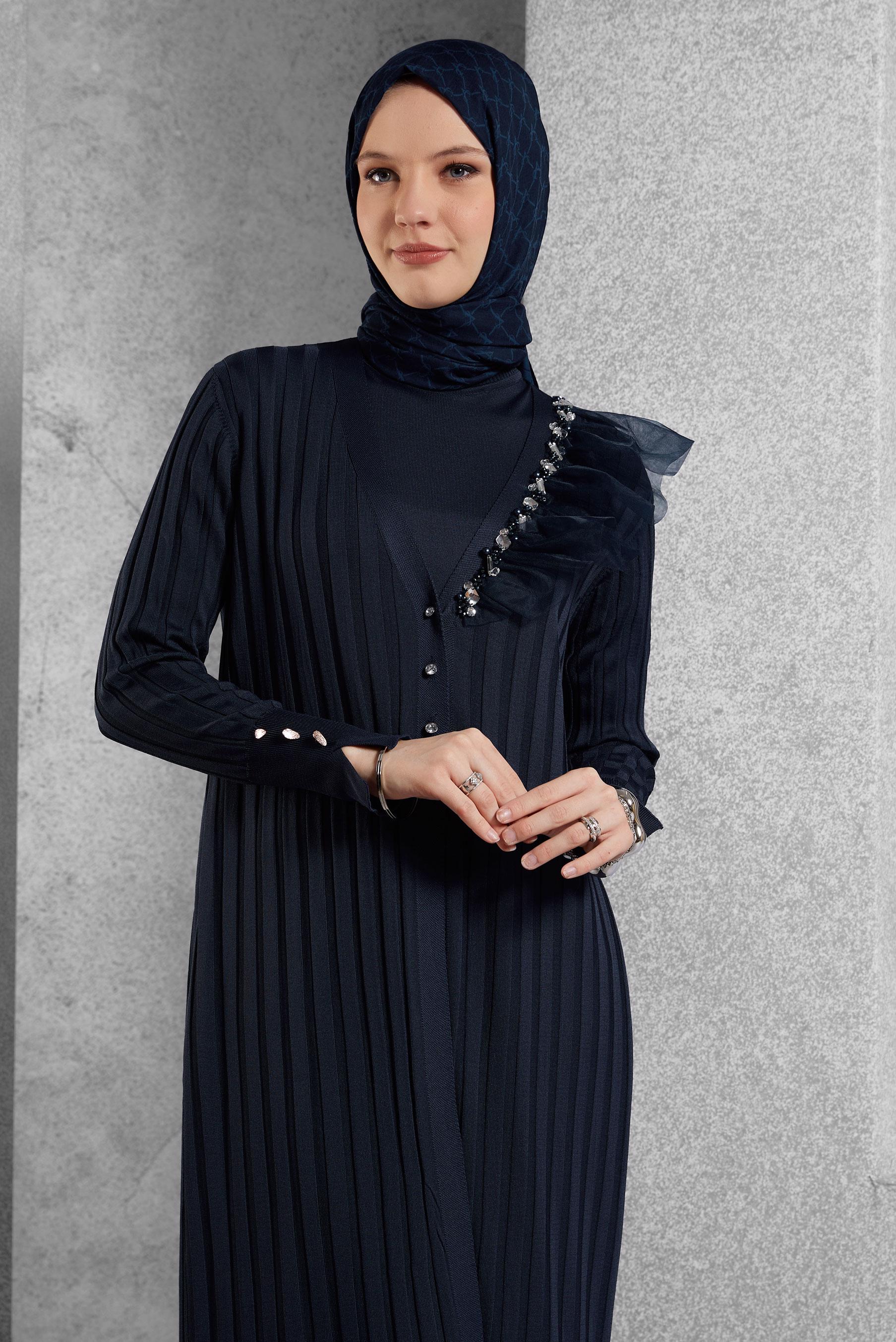 Tesettür giyim LACİVERT TRİKO ELBİSE 44964