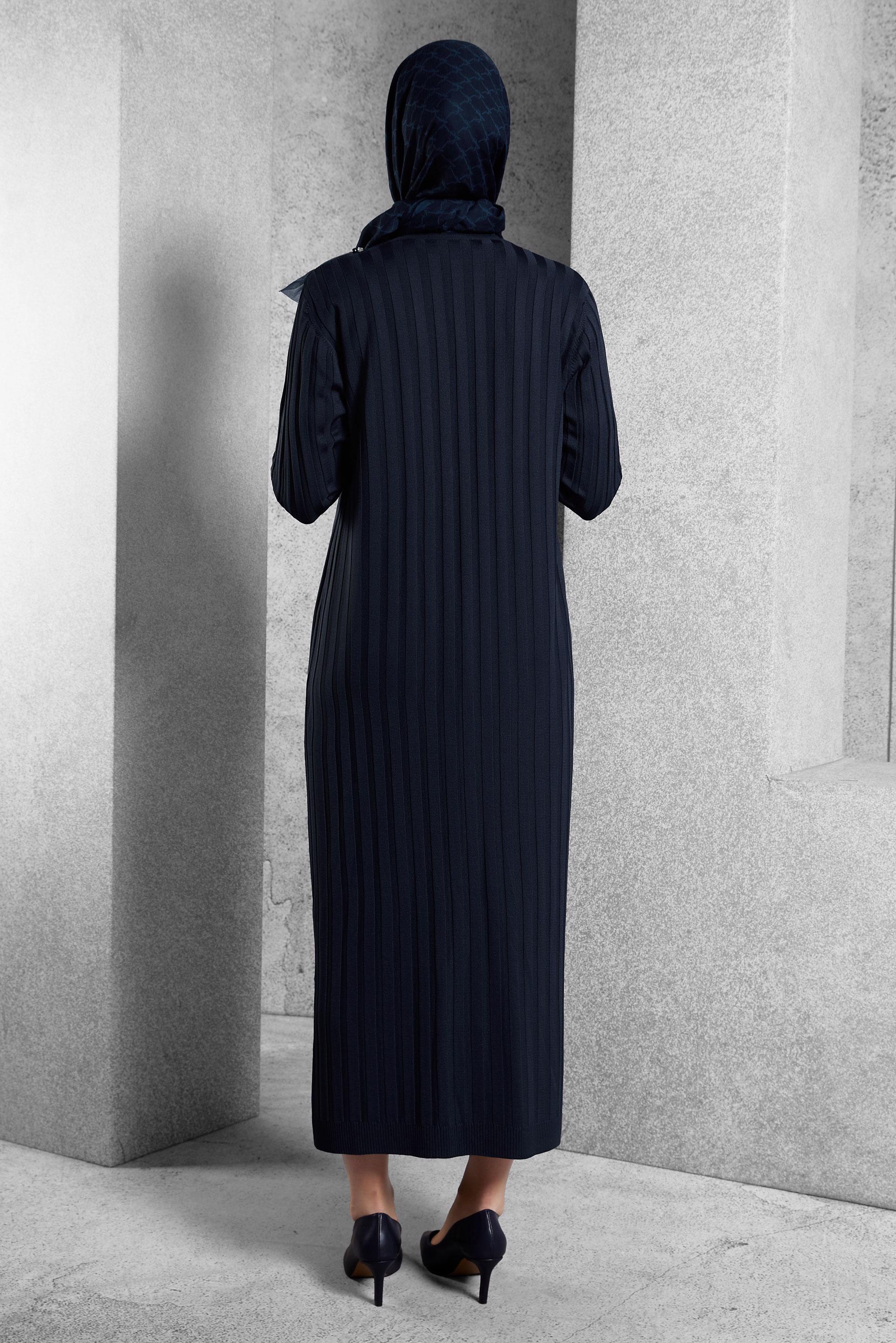 Tesettür giyim LACİVERT TRİKO ELBİSE 44964