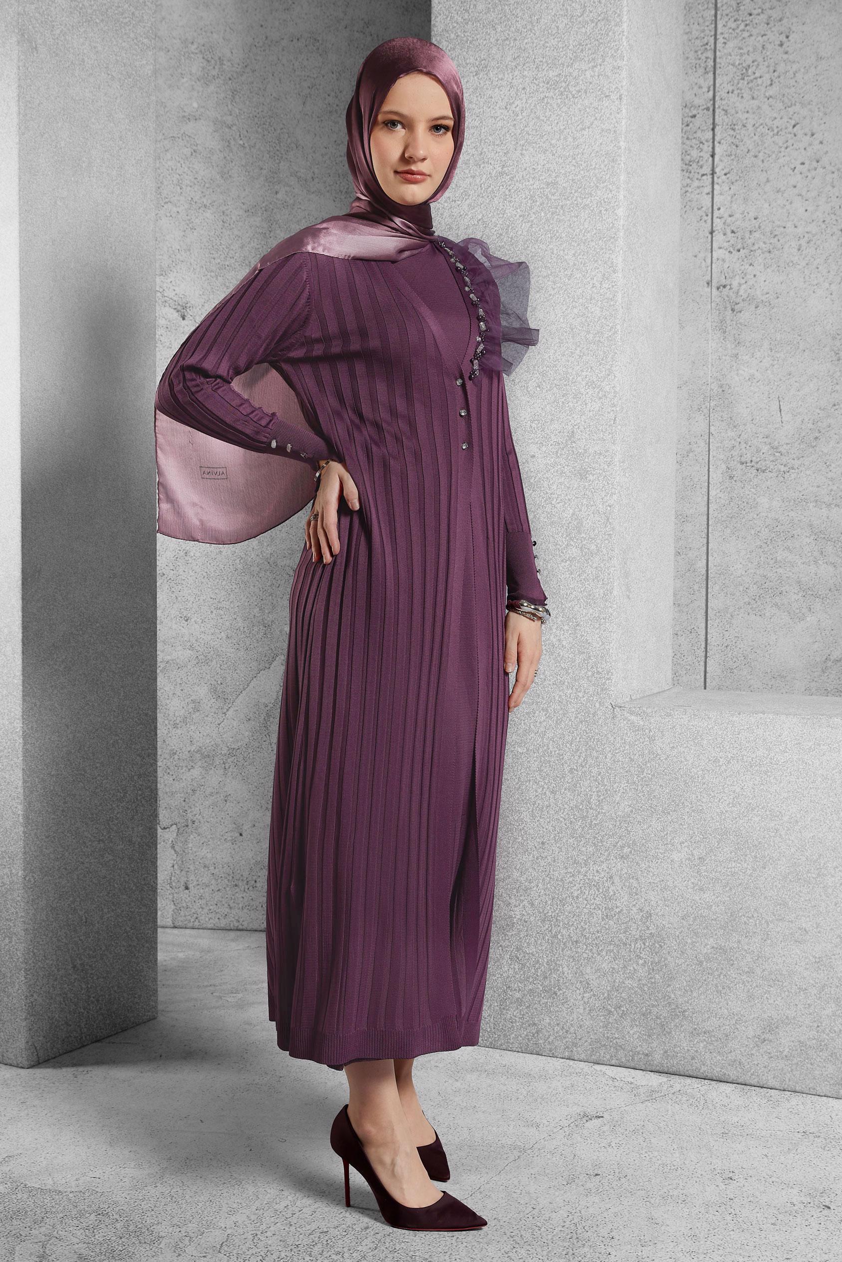 Tesettür giyim MÜRDÜM TRİKO ELBİSE 44964