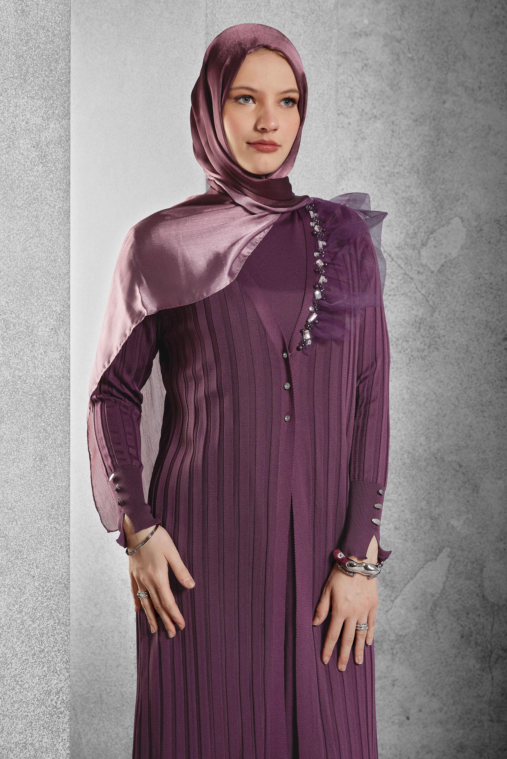 Tesettür giyim MÜRDÜM TRİKO ELBİSE 44964