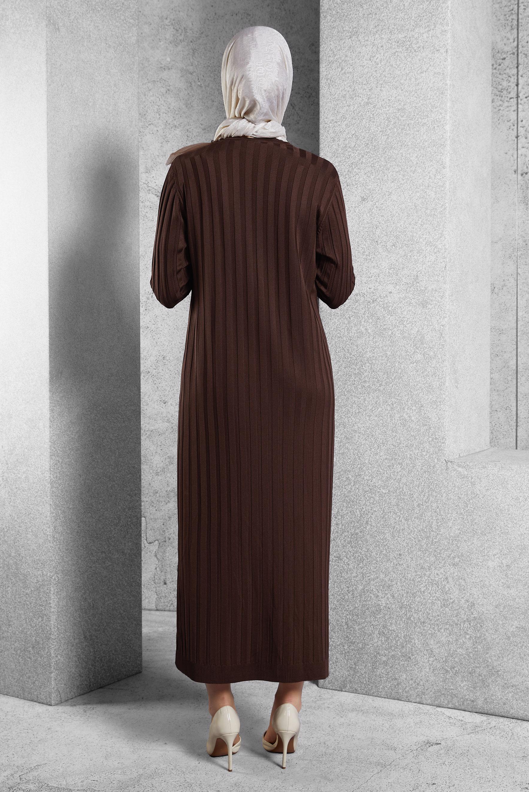 Tesettür giyim KAHVE TRİKO ELBİSE 44964
