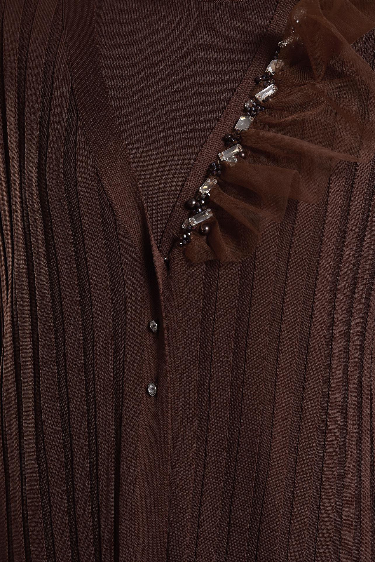 Tesettür giyim KAHVE TRİKO ELBİSE 44964