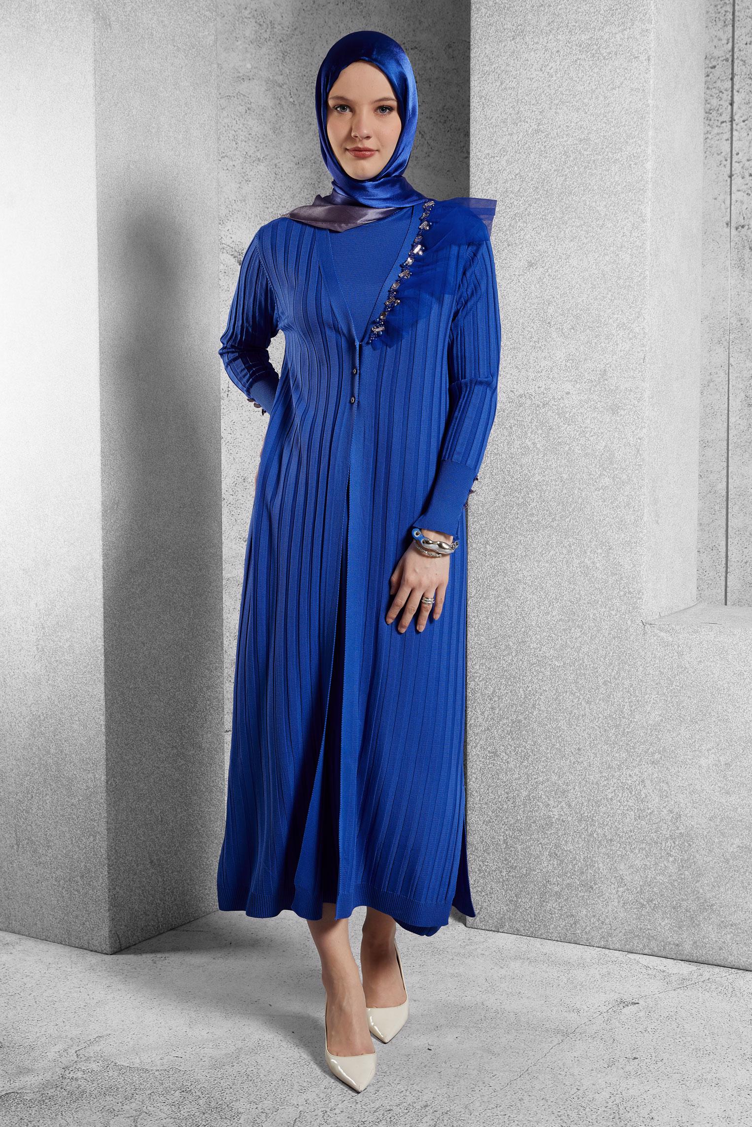 Tesettür giyim LACİVERT TRİKO ELBİSE 44964