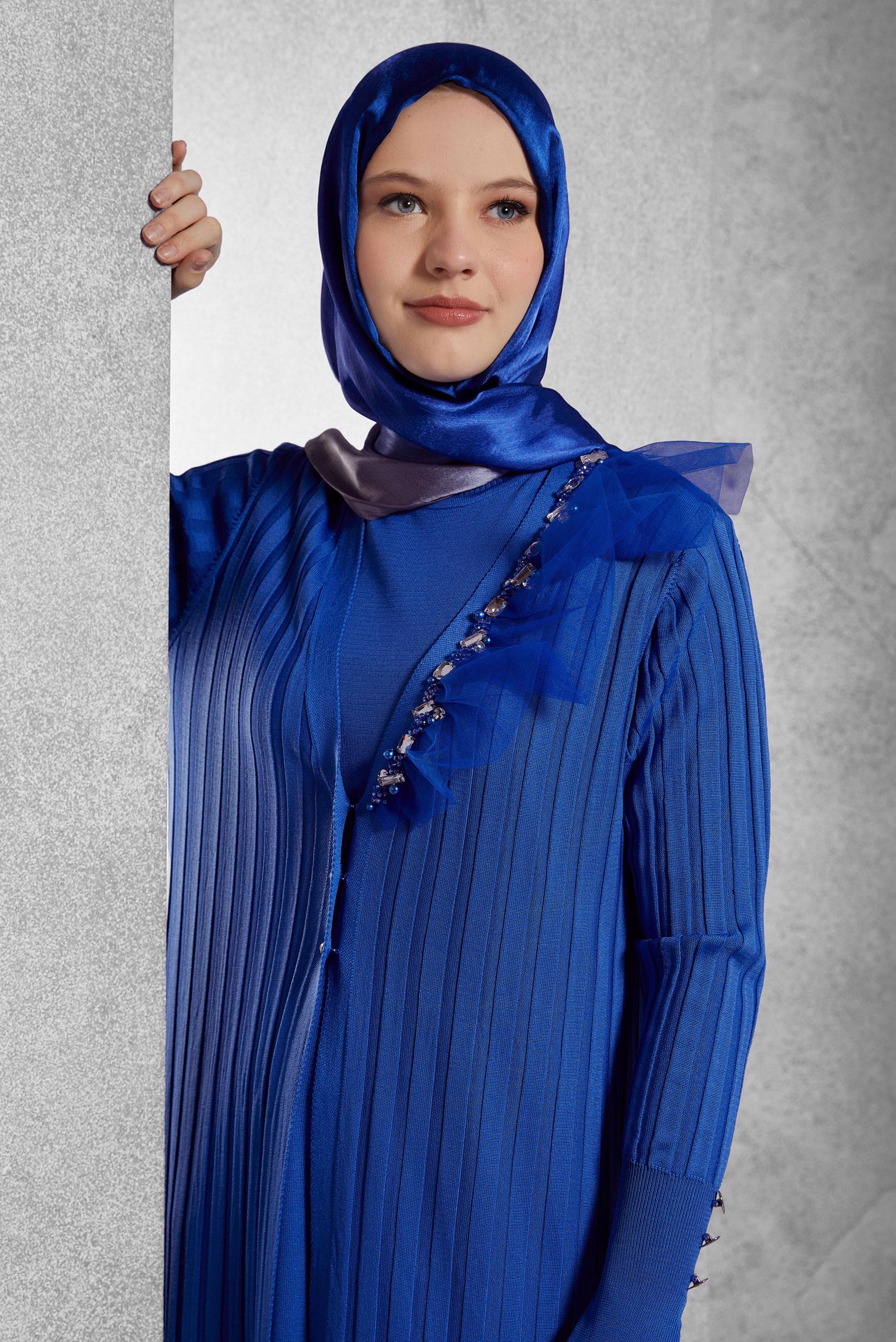 Tesettür giyim LACİVERT TRİKO ELBİSE 44964