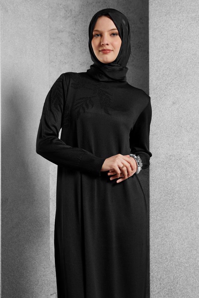 Tesettür giyim SİYAH TRİKO ELBİSE 44965 - ALVİNA
