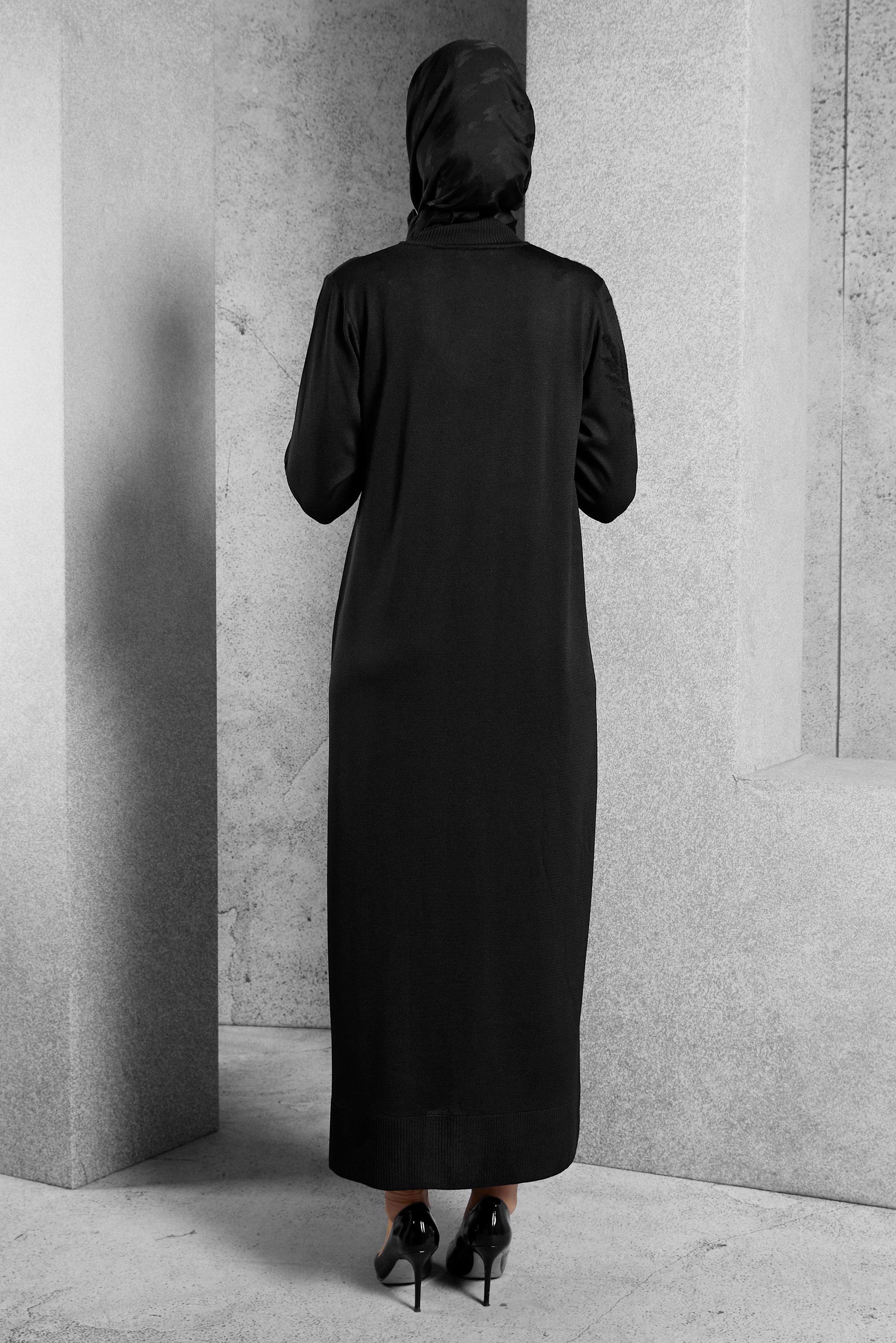 Tesettür giyim SİYAH TRİKO ELBİSE 44965