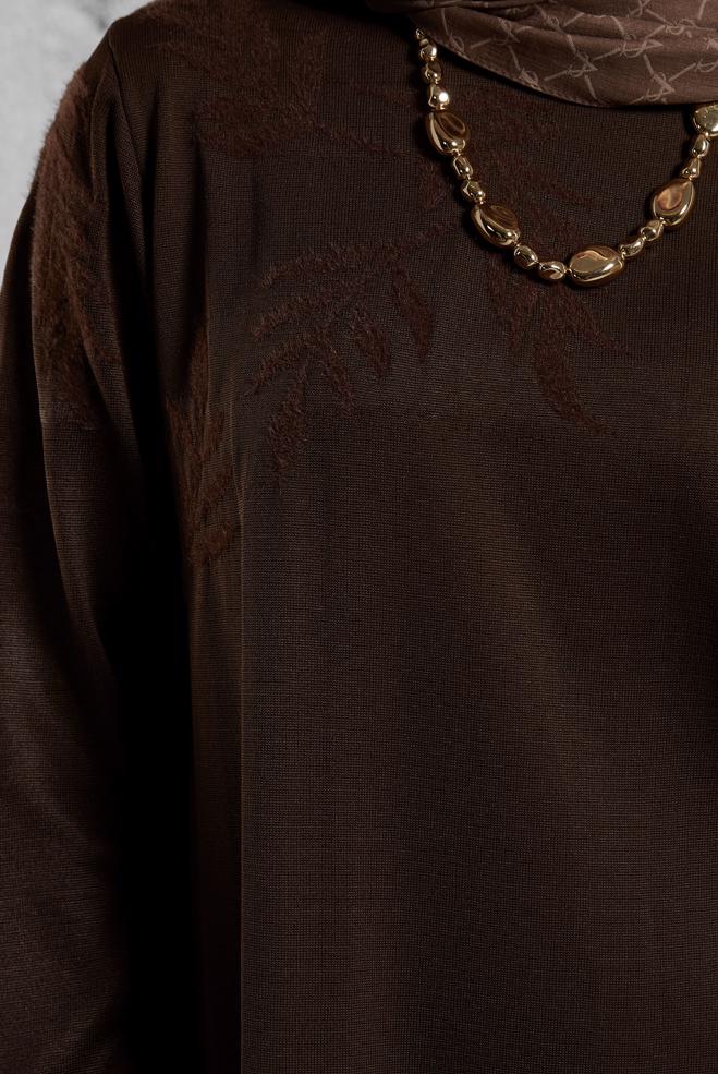 Tesettür giyim KAHVE TRİKO ELBİSE 44965 - ALVİNA