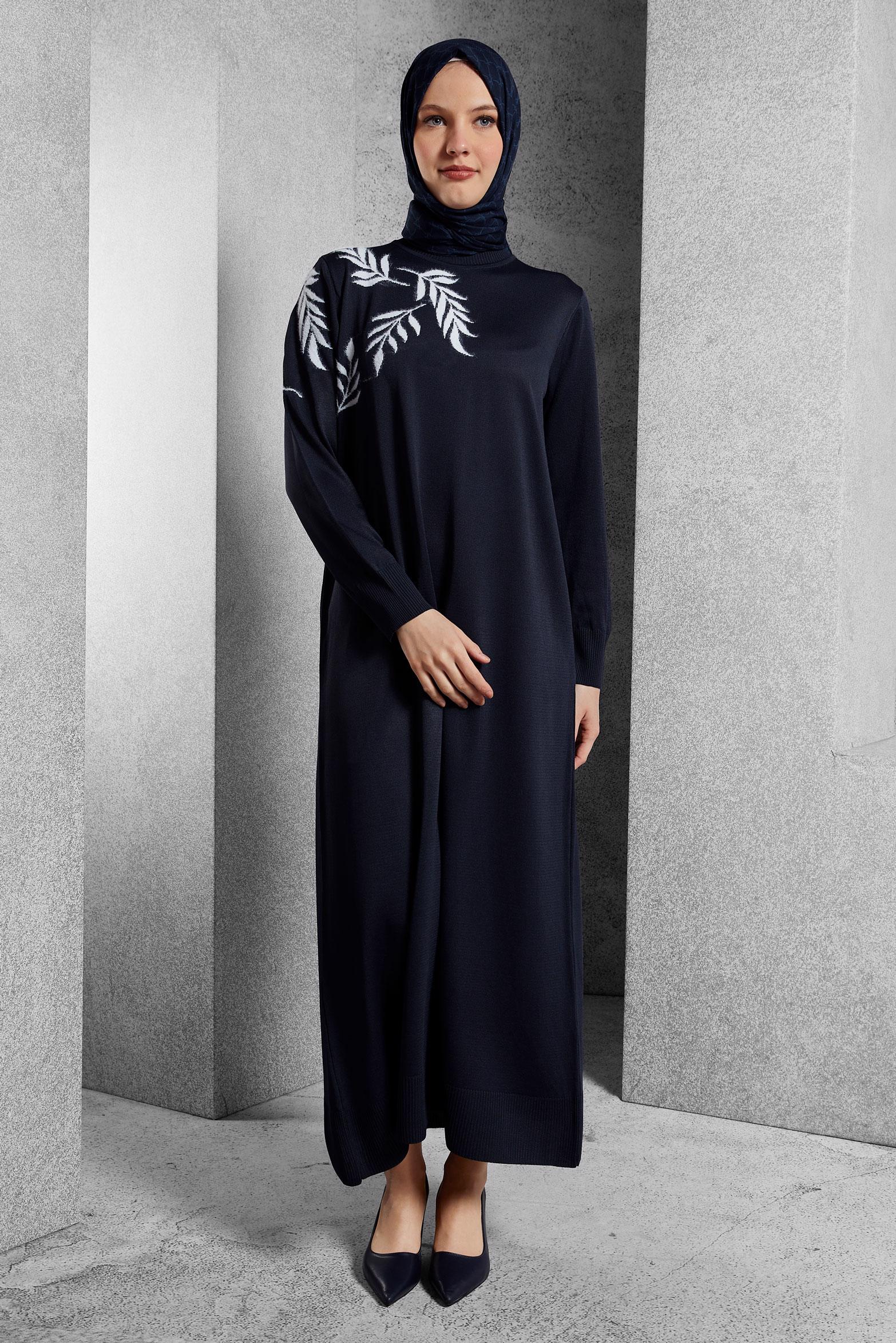 Tesettür giyim LACİVERT TRİKO ELBİSE 44965