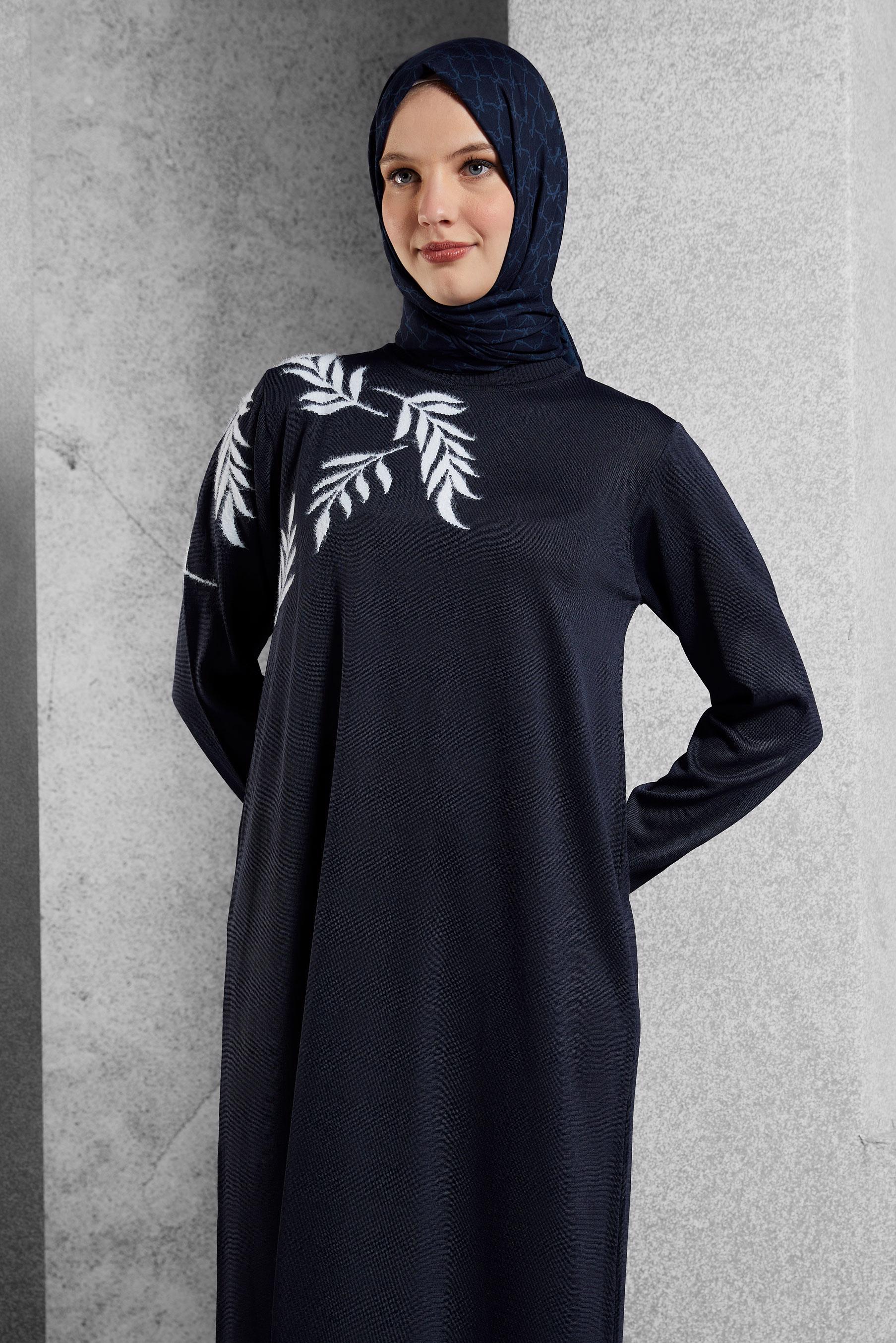 Tesettür giyim LACİVERT TRİKO ELBİSE 44965