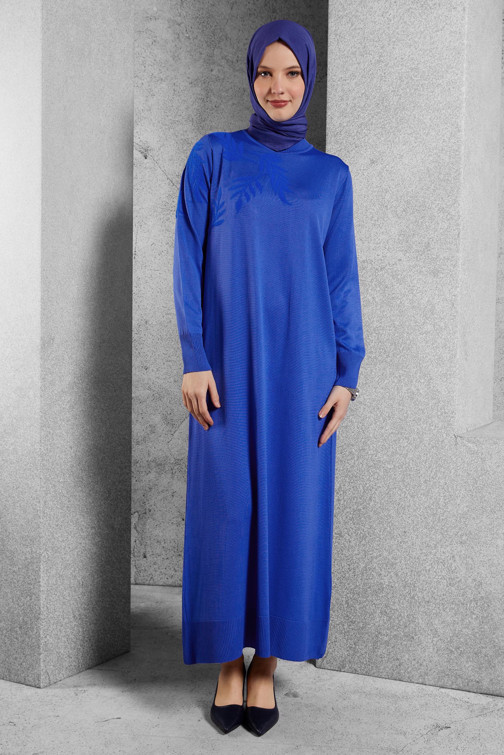 Tesettür giyim LACİVERT TRİKO ELBİSE 44965