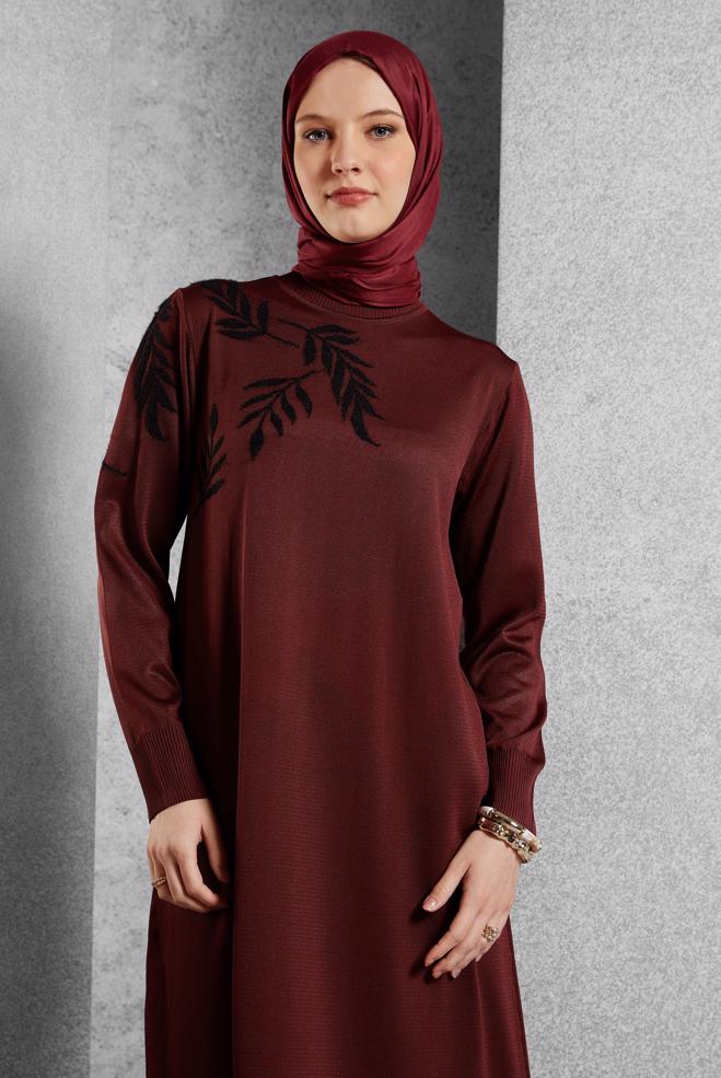 Tesettür giyim BORDO TRİKO ELBİSE 44965 - ALVİNA