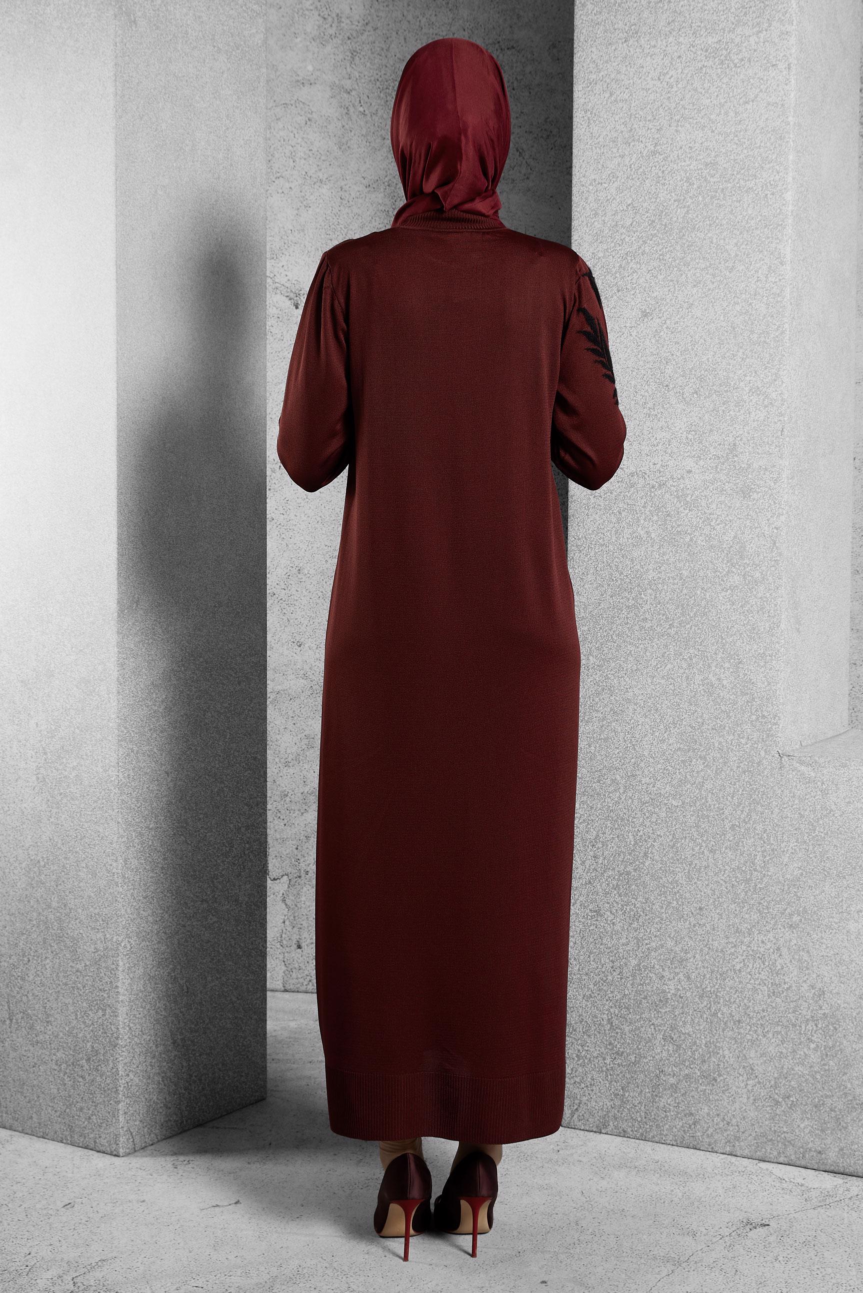 Tesettür giyim BORDO TRİKO ELBİSE 44965