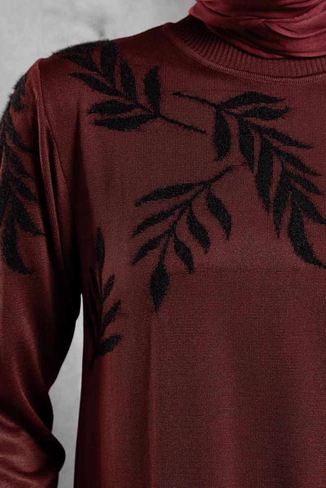 Tesettür giyim BORDO TRİKO ELBİSE 44965 - ALVİNA