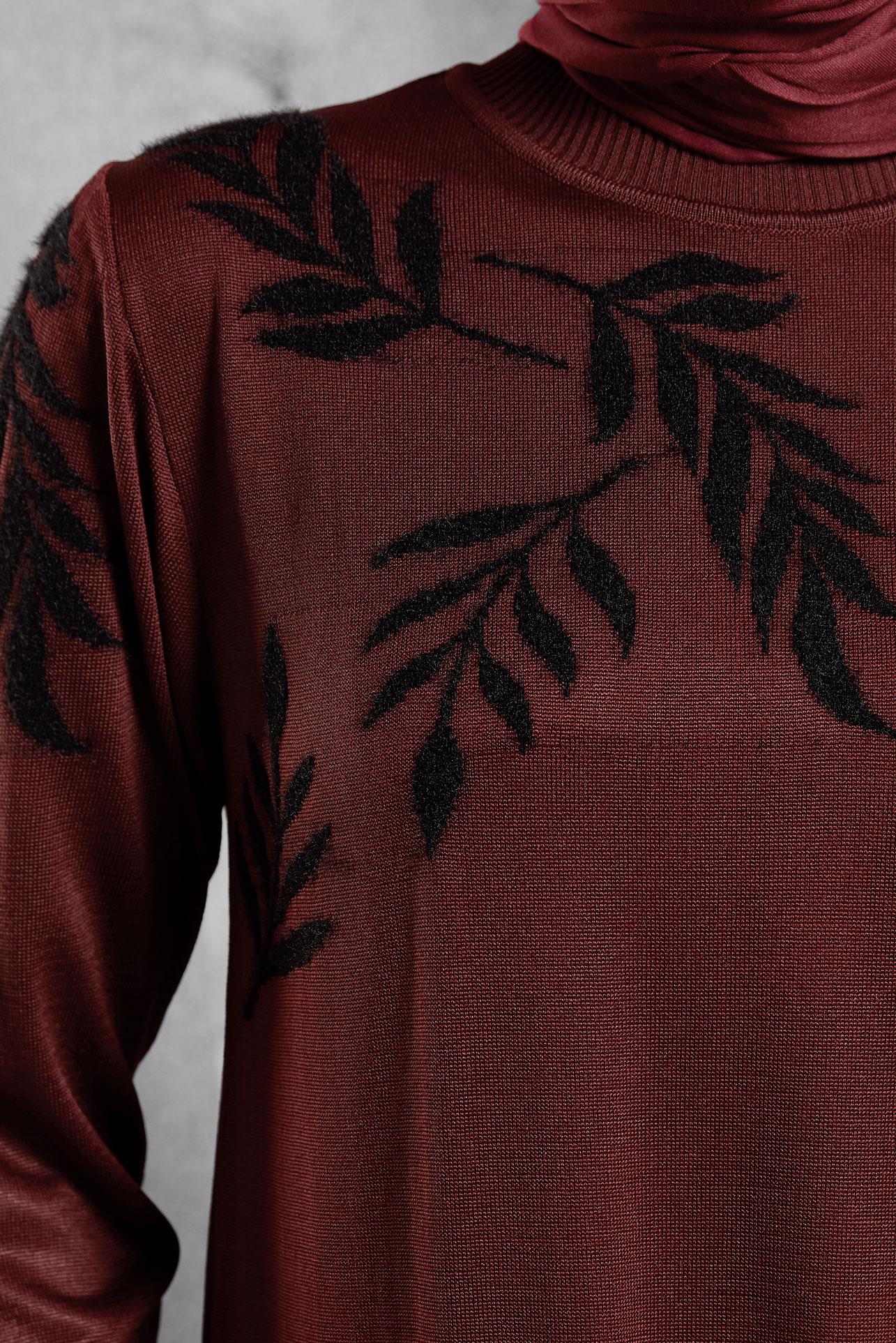 Tesettür giyim BORDO TRİKO ELBİSE 44965