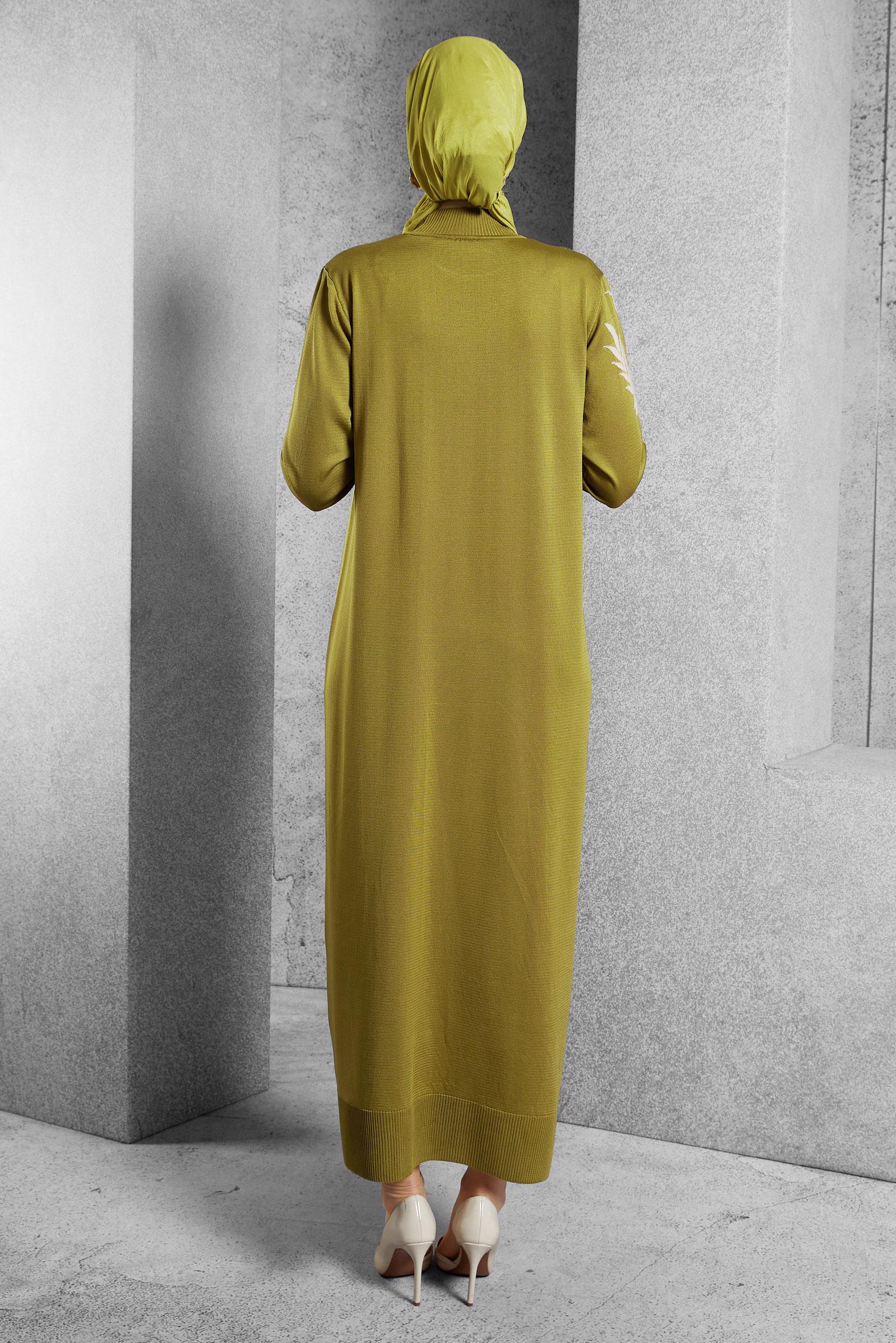 Tesettür giyim YEŞİL TRİKO ELBİSE 44965