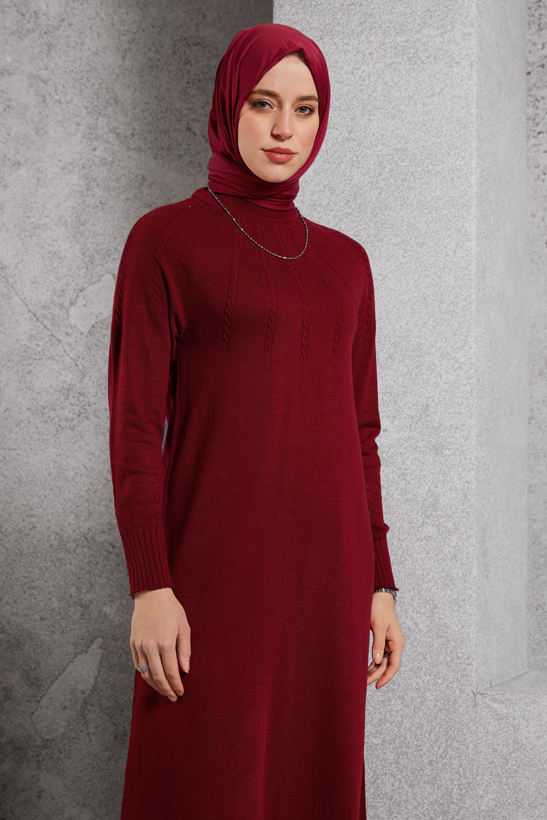 Vêtements hijab ROUGE BORDEAUX ROBE EN TRICOT 44968