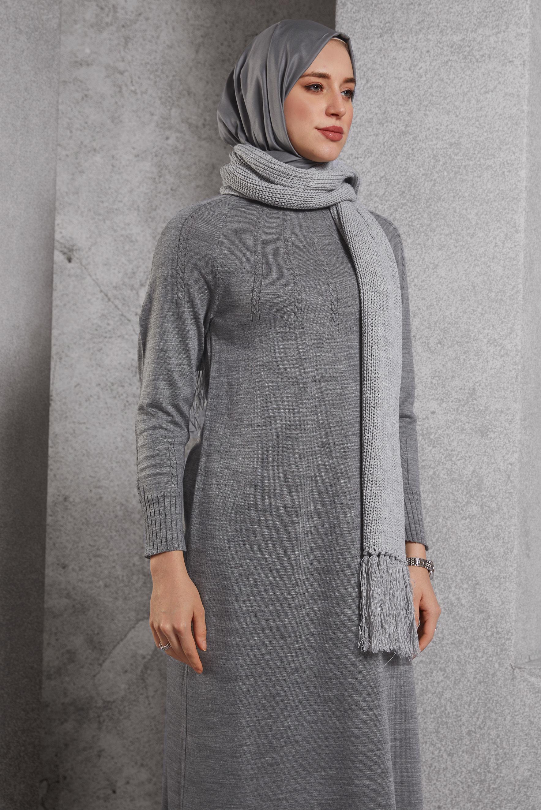 Vêtements hijab GRIS ROBE EN TRICOT 44968