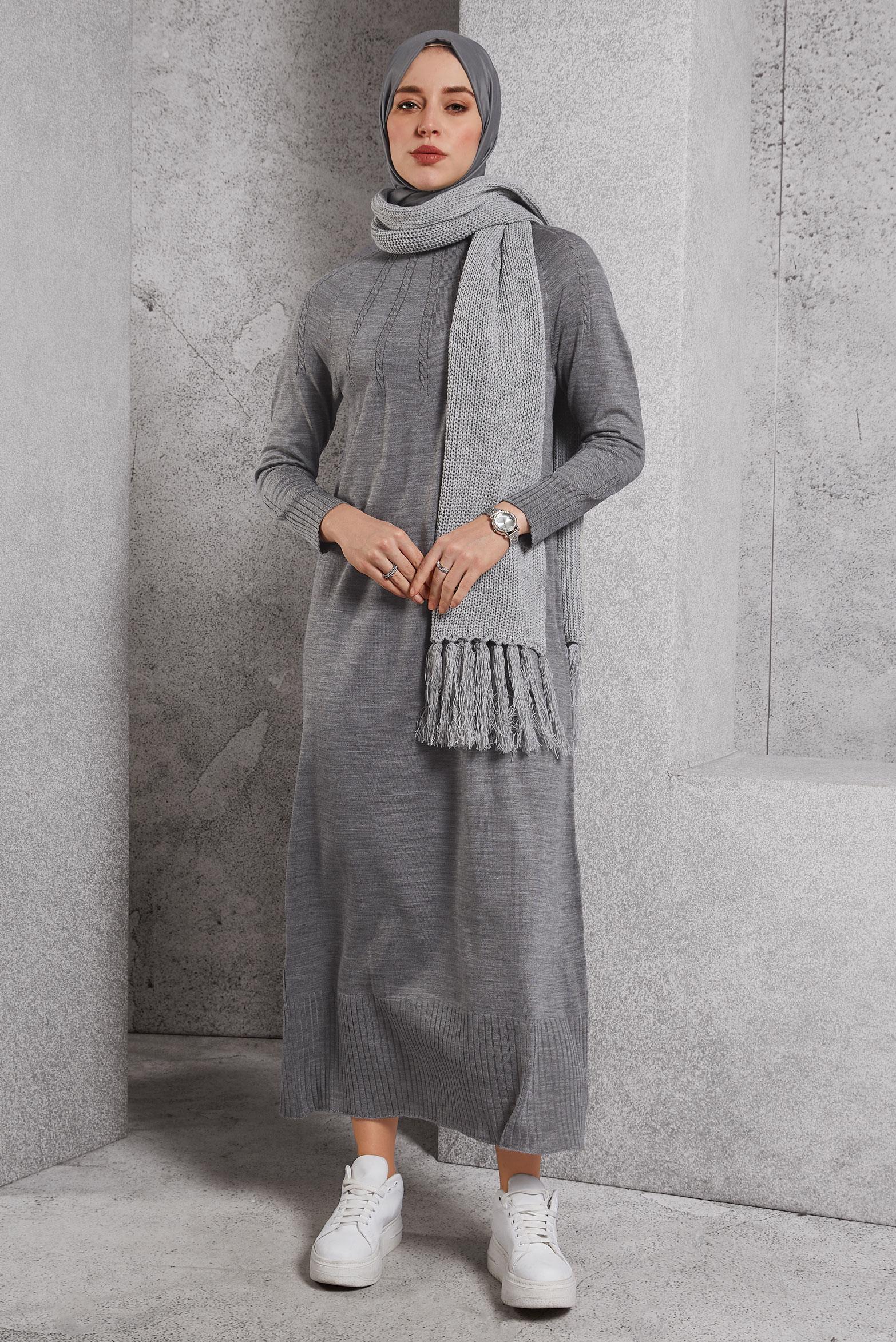 Vêtements hijab GRIS ROBE EN TRICOT 44968
