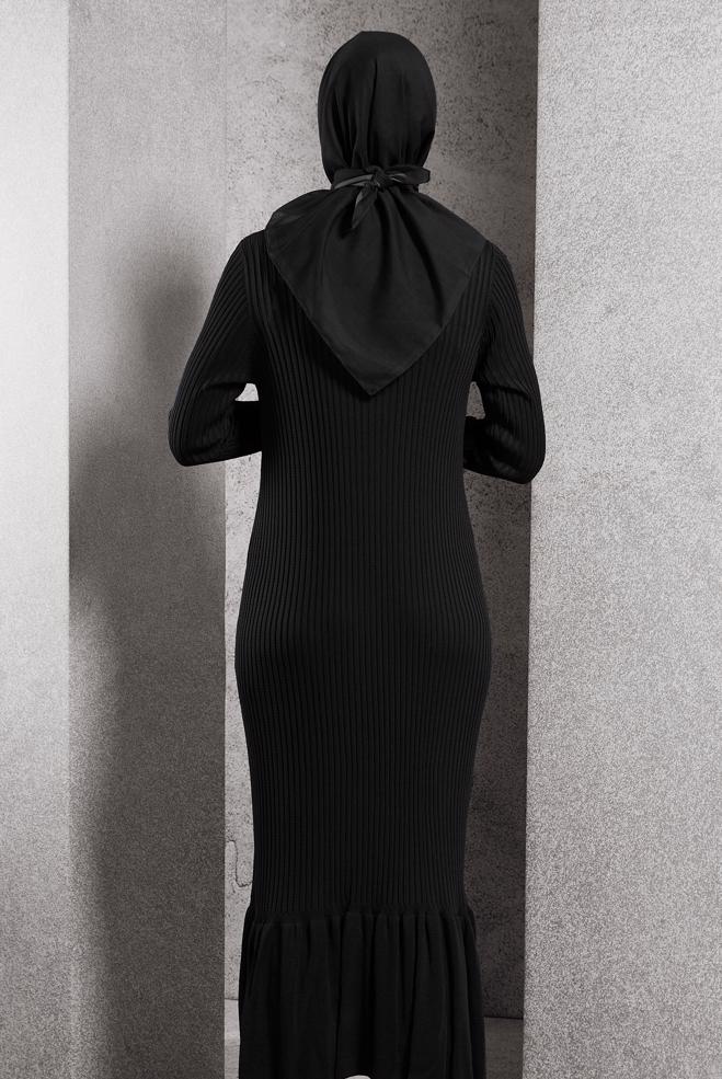 Hijab clothing BLACK KNITWEAR DRESS 44970 - ALVİNA