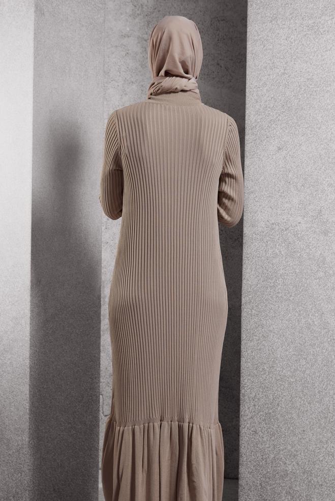 Hijab clothing BEIGE KNITWEAR DRESS 44970 - ALVİNA