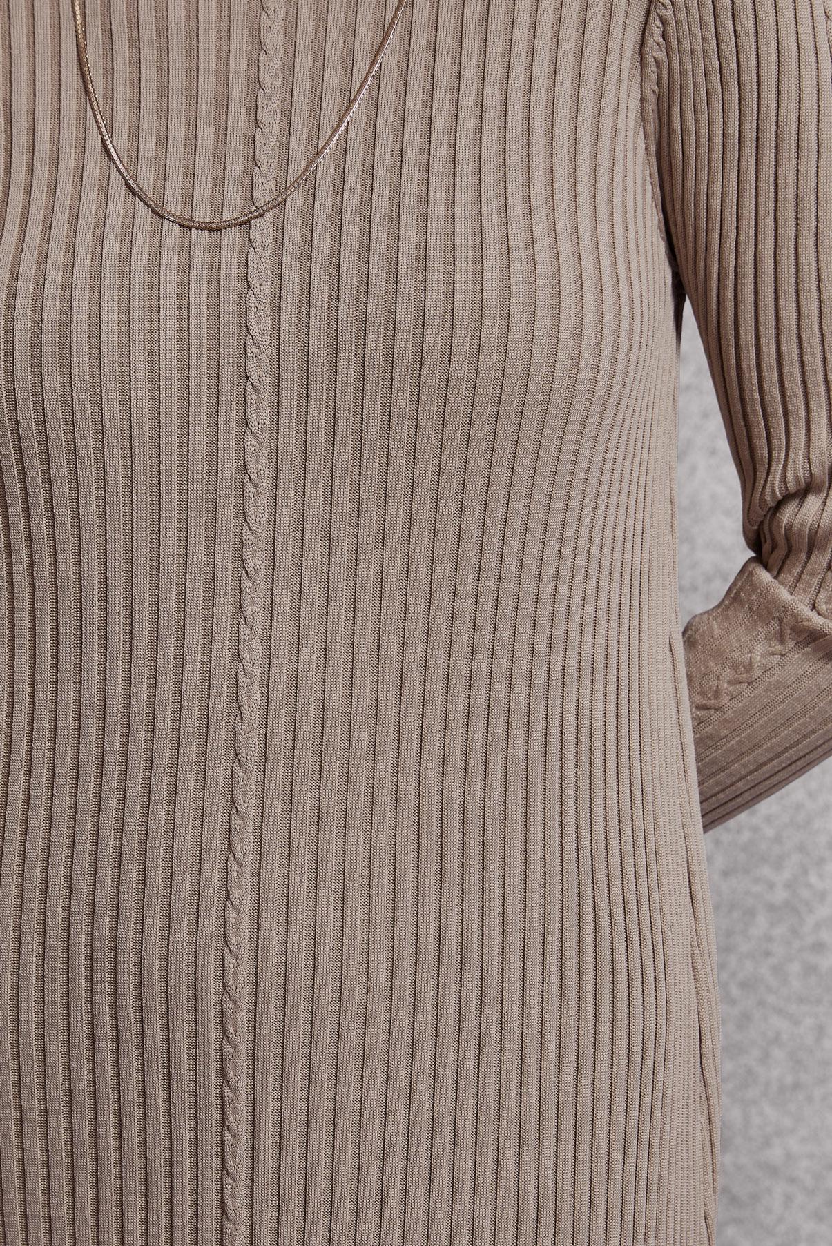 Tesettür giyim BEJ TRİKO ELBİSE 44970