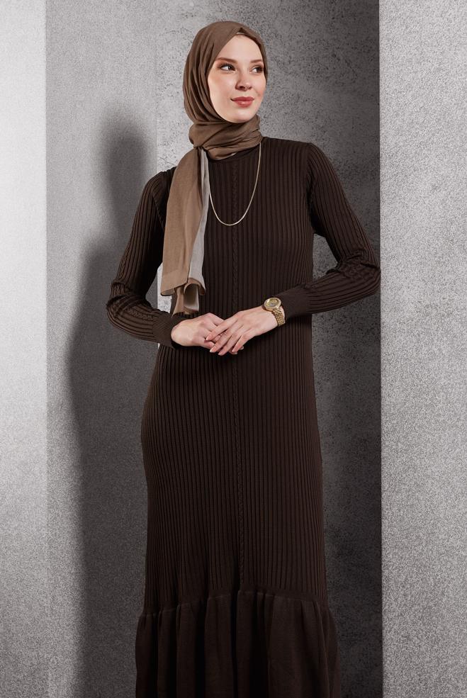 Hijab clothing BROWN KNITWEAR DRESS 44970 - ALVİNA