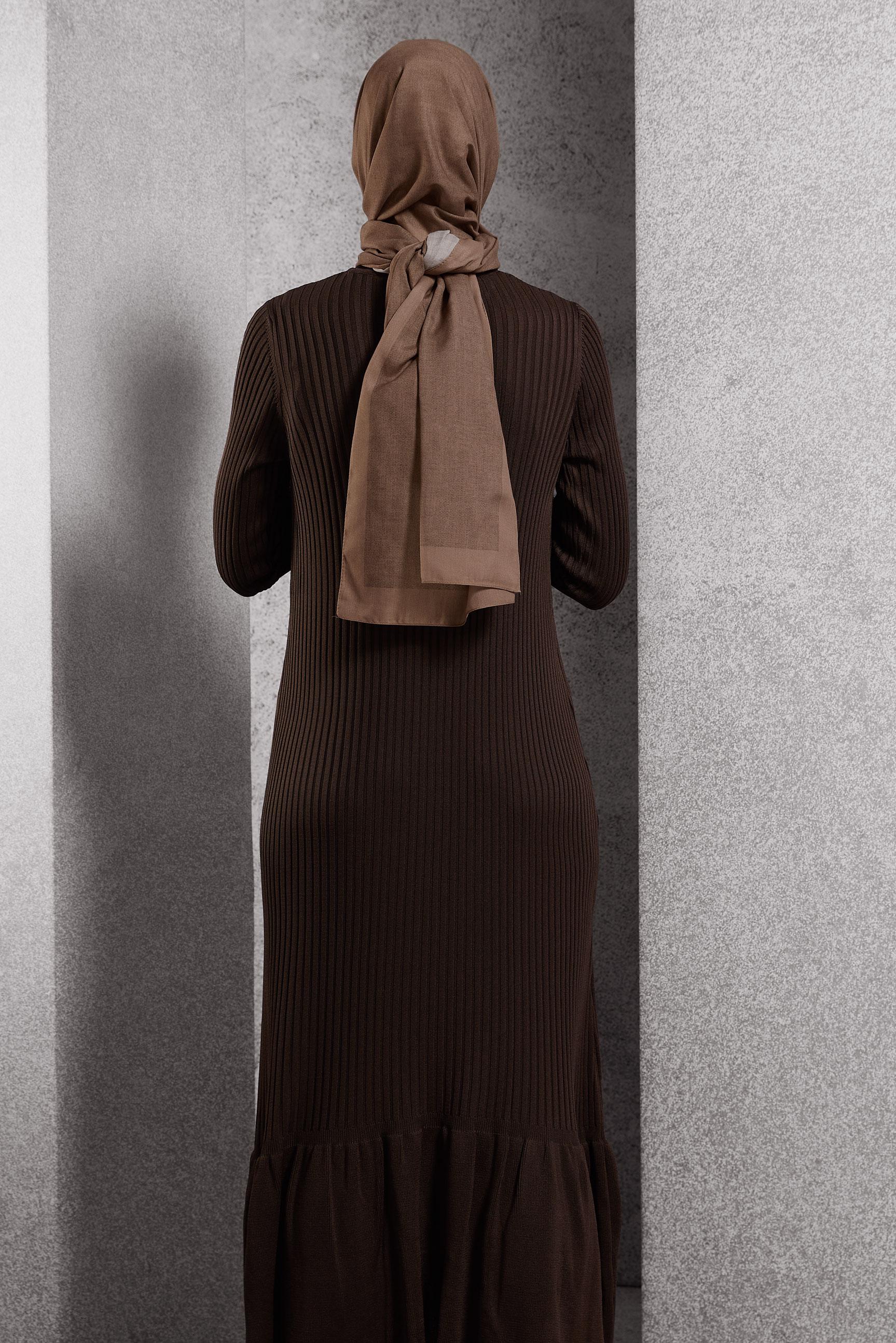 Tesettür giyim KAHVE TRİKO ELBİSE 44970