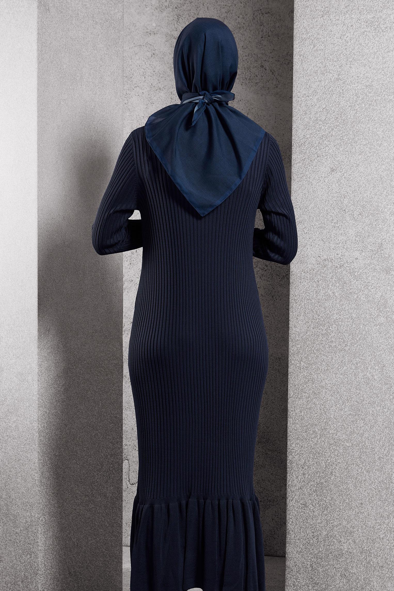 Tesettür giyim LACİVERT TRİKO ELBİSE 44970