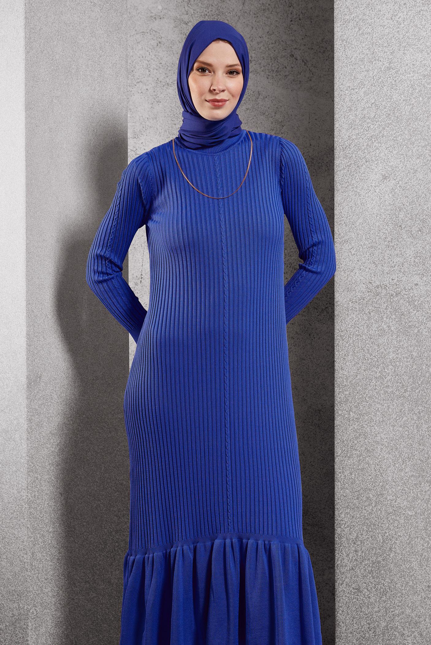 Tesettür giyim LACİVERT TRİKO ELBİSE 44970