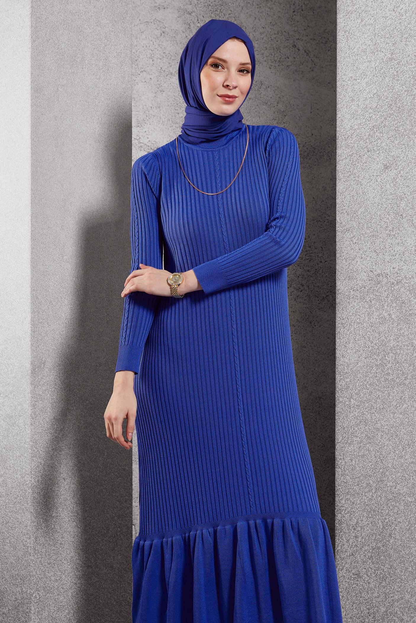 Tesettür giyim LACİVERT TRİKO ELBİSE 44970