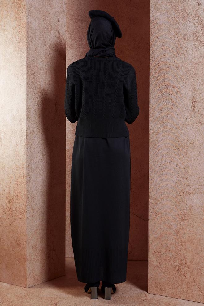 Tesettür giyim SİYAH ELBİSELİ TRİKO TAKIM 44973 - ALVİNA