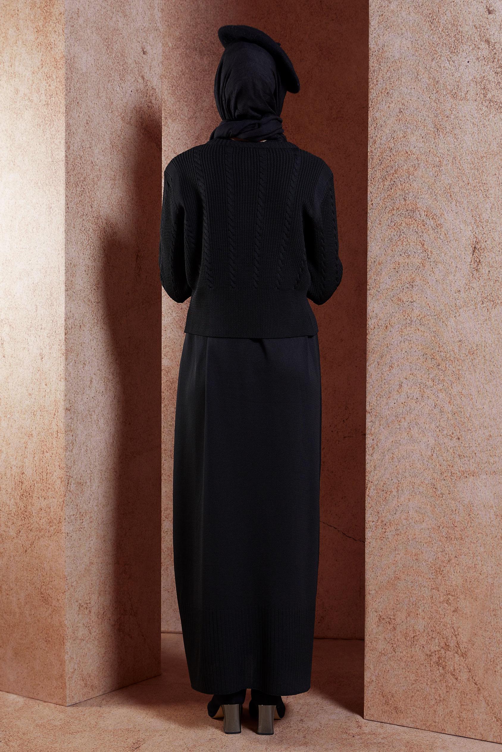 Tesettür giyim SİYAH ELBİSELİ TRİKO TAKIM 44973