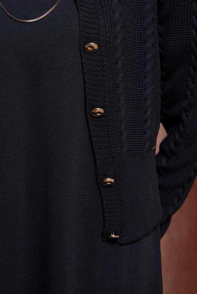 Tesettür giyim SİYAH ELBİSELİ TRİKO TAKIM 44973 - ALVİNA