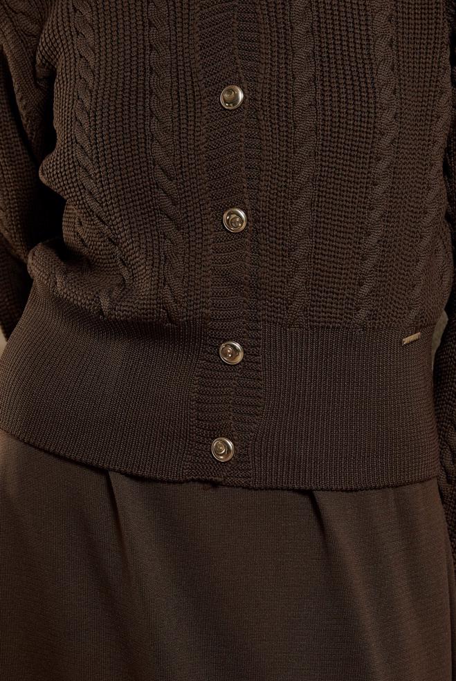 Tesettür giyim KAHVE ELBİSELİ TRİKO TAKIM 44973 - ALVİNA