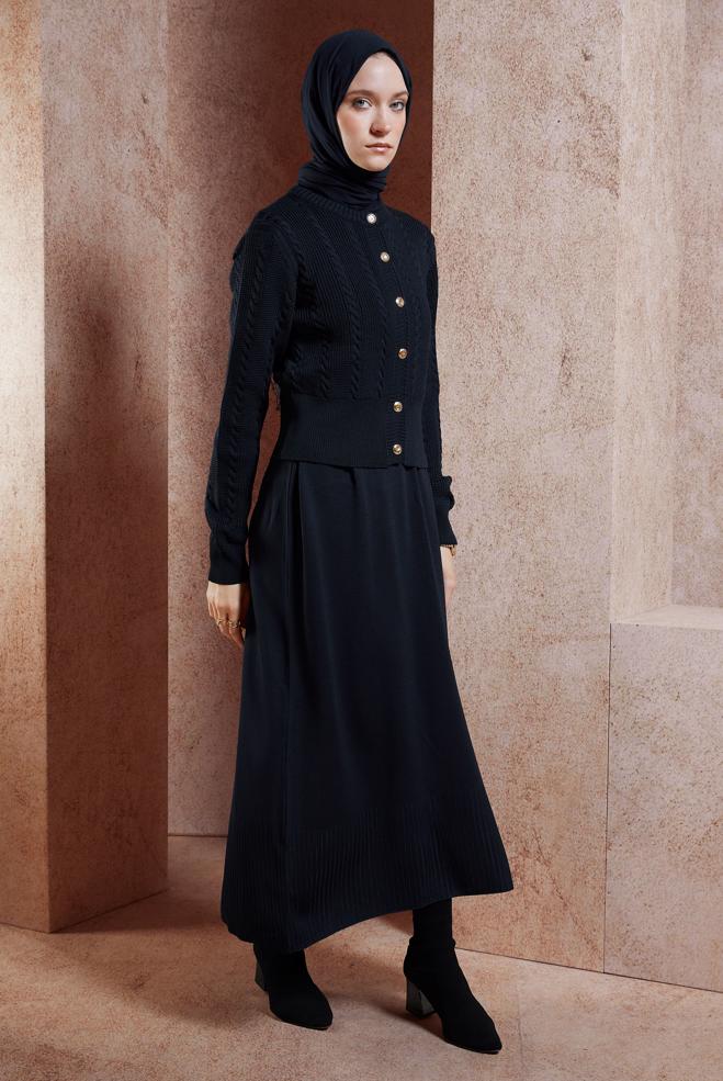 Tesettür giyim LACİVERT ELBİSELİ TRİKO TAKIM 44973 - ALVİNA