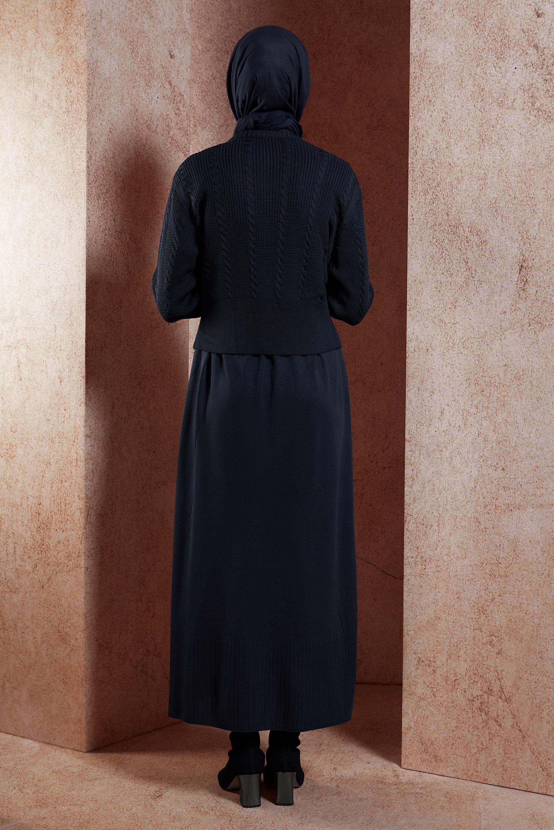 Tesettür giyim LACİVERT ELBİSELİ TRİKO TAKIM 44973