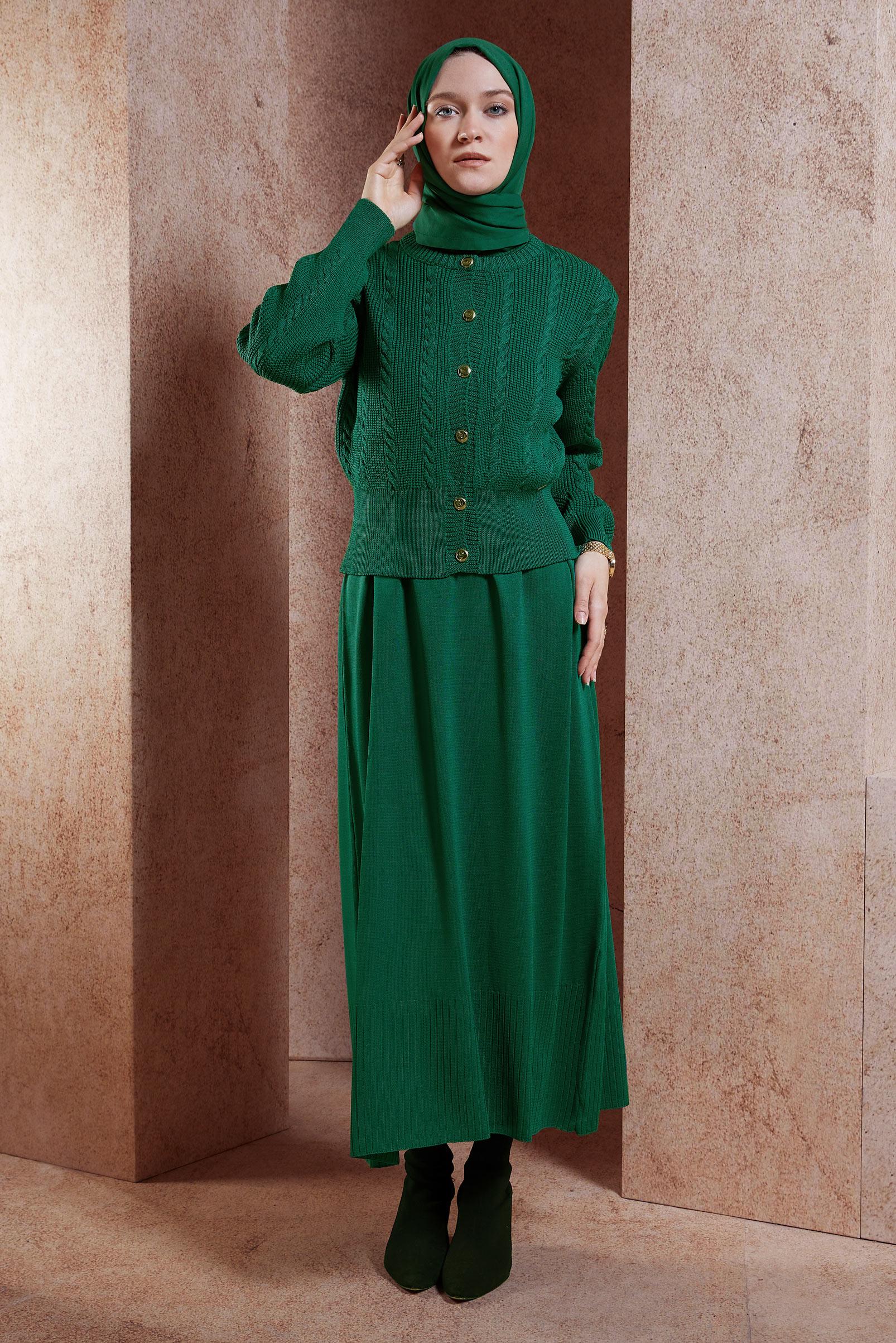 Tesettür giyim MAVİ ELBİSELİ TRİKO TAKIM 44973