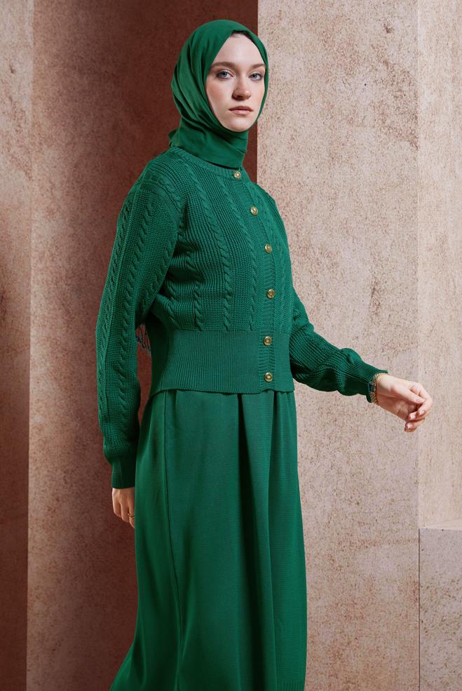 Tesettür giyim MAVİ ELBİSELİ TRİKO TAKIM 44973 - ALVİNA